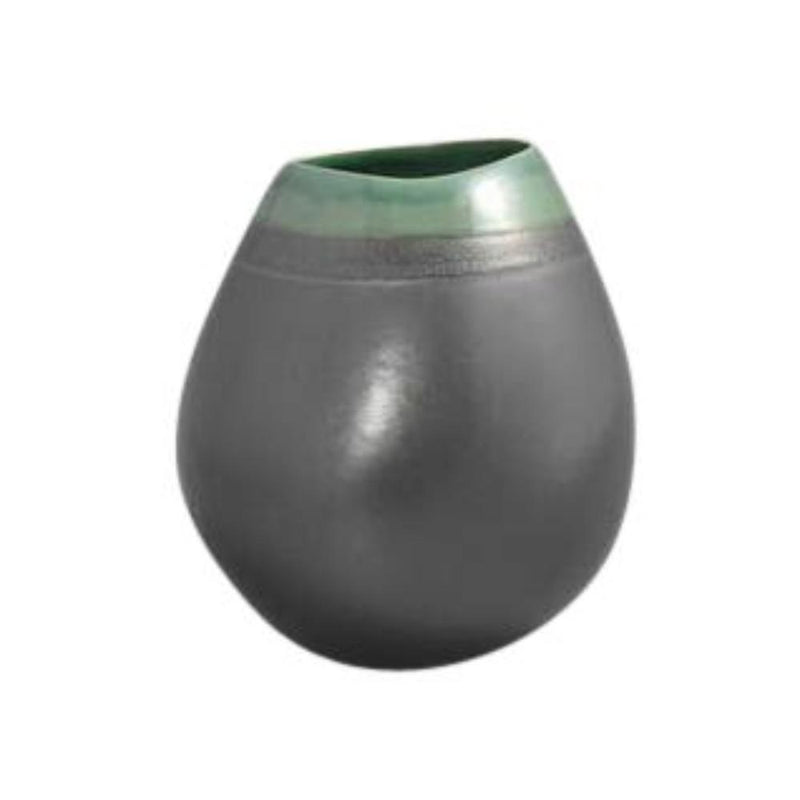 Flamboyant Ceramic decorative Bulb Vase, Gray And Green-Vases-Gray And Green-Metal-JadeMoghul Inc.