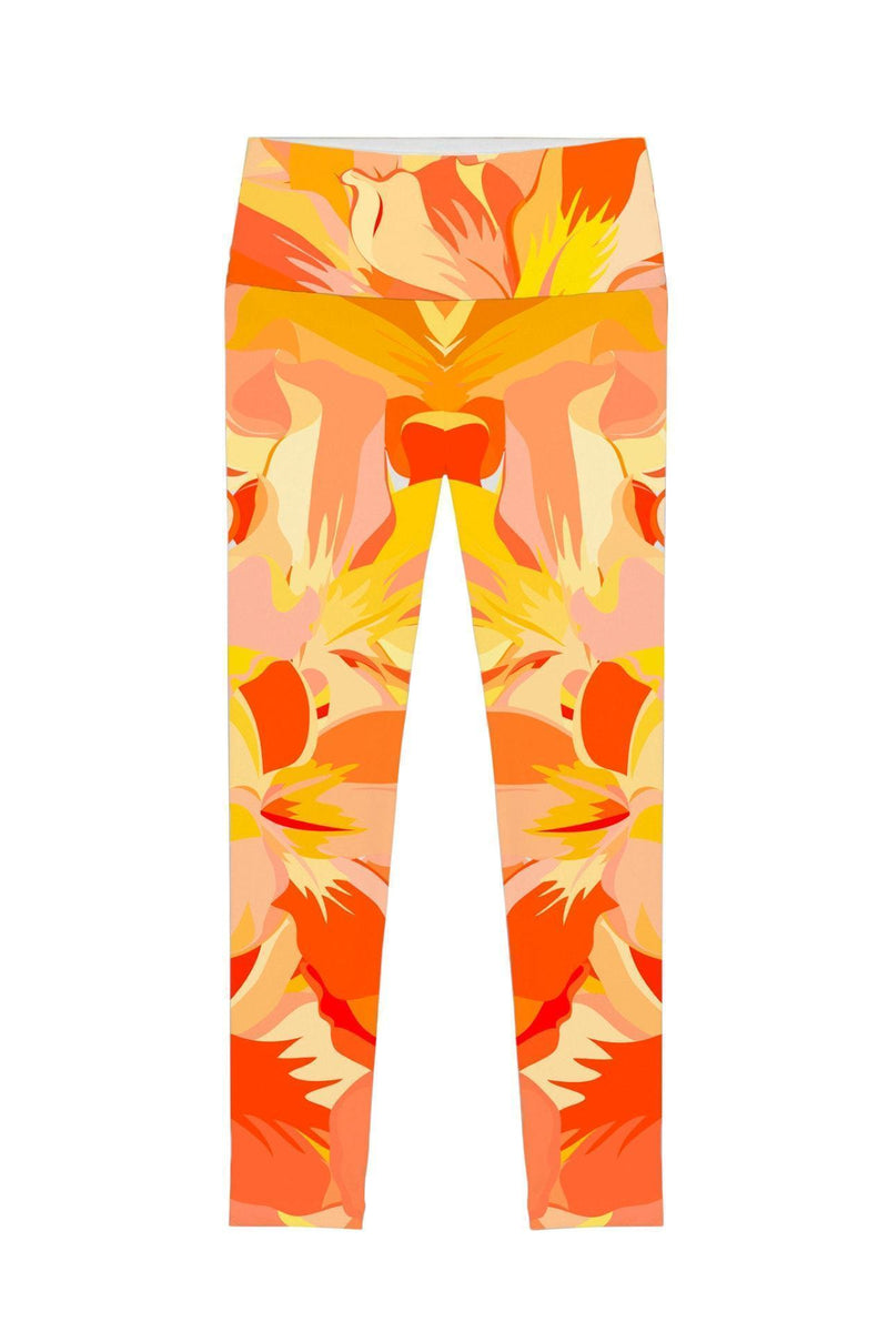 Flaming Hibiscus Lucy Yellow Performance Leggings - Women-Flaming Hibiscus-XS-Orange/Yellow-JadeMoghul Inc.
