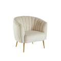 Flannelette Upholstered Shell Tufting Accent Chair with Metal Legs, Gold and Ivory-Accent Chairs-Ivory and Gold-Flannelette Fabric and Metal-JadeMoghul Inc.