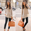 Flared Sweater Top With lace Finishing-Beige-S-JadeMoghul Inc.