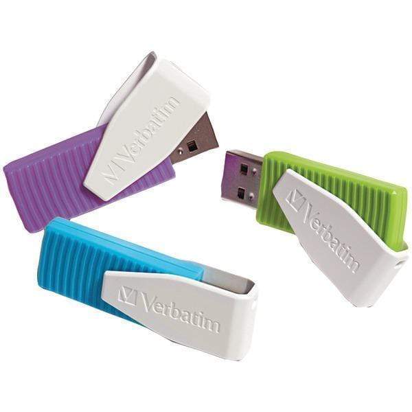 Flash Drives Store 'n' Go(R) Swivel USB Drives (8GB; 3 pk; Blue/Green/Violet) Petra Industries