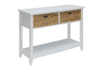 Flavius Console Table with 2 Drawers, White-Console Tables-White-Solid Wood Leg Wood Veneer MDF Basket Front-JadeMoghul Inc.