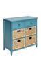 Flavius Console Table With 6 Drawers, Blue-Console Tables-Blue-Wood Veneer MDF Basket Front-JadeMoghul Inc.