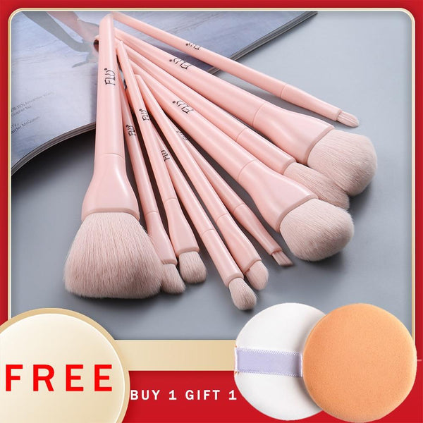 FLD 10pcs Natural Hair Colorful Makeup Brushes Professional Foundation Powder Blush Eyeshadow Eyebrow Kabuki Blending Brush Set AExp