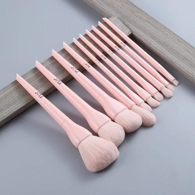 FLD 10pcs Natural Hair Colorful Makeup Brushes Professional Foundation Powder Blush Eyeshadow Eyebrow Kabuki Blending Brush Set AExp