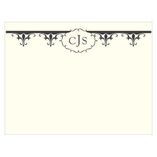 Fleur De Lis Note Card Berry (Pack of 1)-Weddingstar-Charcoal-JadeMoghul Inc.