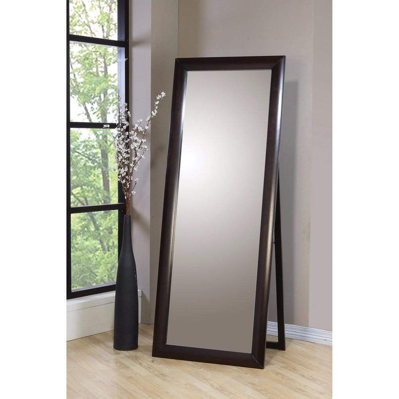 Floor Mirrors Splendid Standing Floor Mirror With Wooden Frame, Brown Benzara
