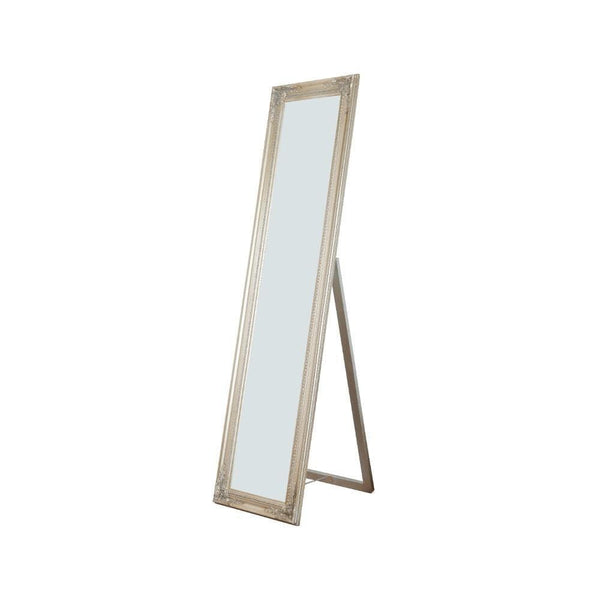 Floor Mirrors Standing Mirror with Decorative Design, Champagne Gold Benzara