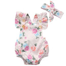 Floral Baby Romper Clothes Set 2017 Summer Newborn Baby Girl Ruffled Sleeve Bodysuit Jumpsuit + Headband 2pcs Outfit Sunsuit-Floral-4-6 months-JadeMoghul Inc.