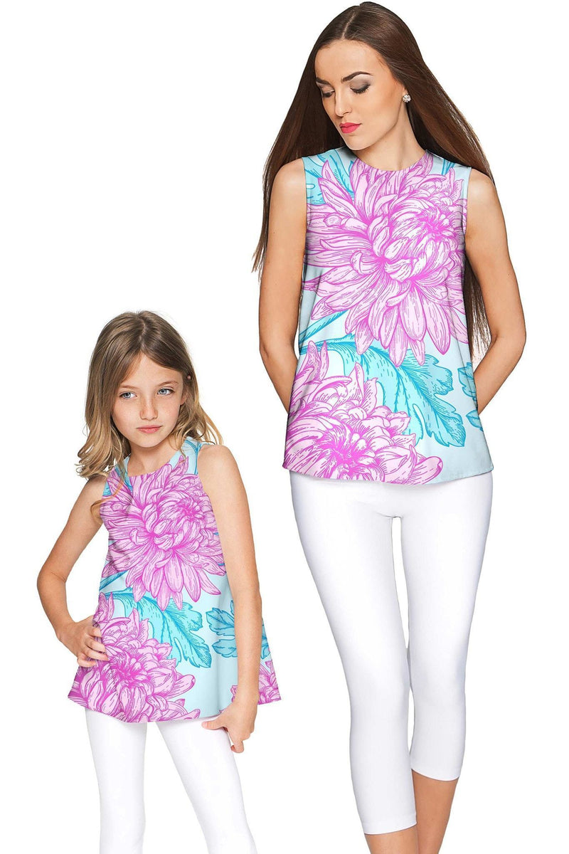 Floral Bliss Emily Sleeveless Dressy Top - Mommy & Me-Floral Bliss-18M/2-Blue/Pink-JadeMoghul Inc.