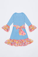 Floral Boho Dress - Girls-Girls Fancy Dresses-6M-Azure-JadeMoghul Inc.