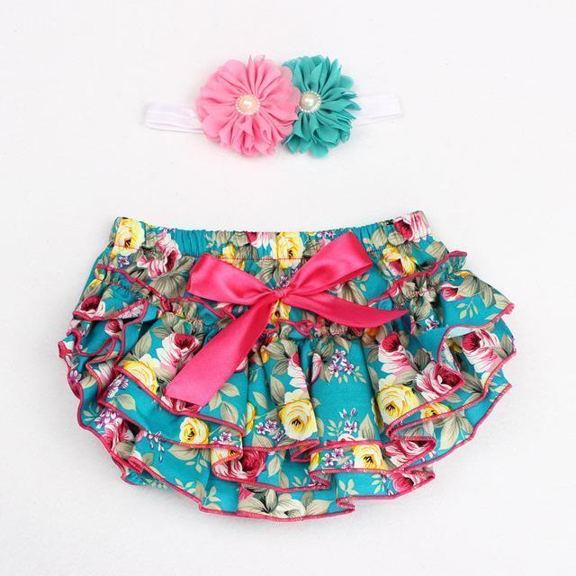 Floral Bow Baby Bloomer Headband set Girl Diaper Covered Tutu Ruffled Panties Infant Shorts Culottes baby Newborn Photo Props-color 11-Newborn-JadeMoghul Inc.