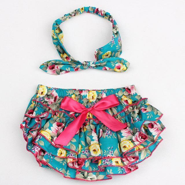 Floral Bow Baby Bloomer Headband set Girl Diaper Covered Tutu Ruffled Panties Infant Shorts Culottes baby Newborn Photo Props-color 12-Newborn-JadeMoghul Inc.