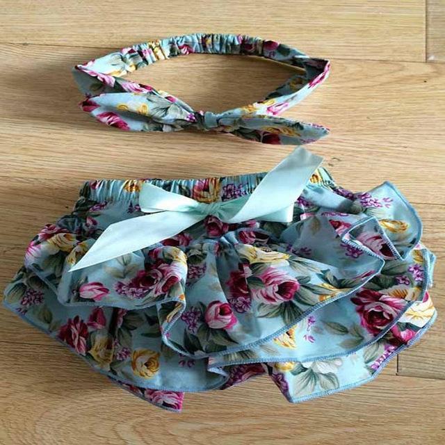 Floral Bow Baby Bloomer Headband set Girl Diaper Covered Tutu Ruffled Panties Infant Shorts Culottes baby Newborn Photo Props-color 2-Newborn-JadeMoghul Inc.