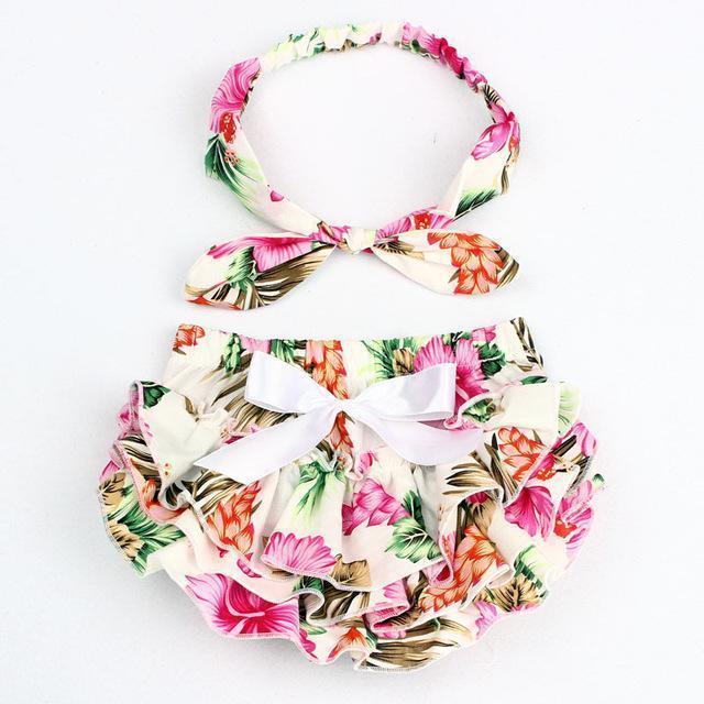 Floral Bow Baby Bloomer Headband set Girl Diaper Covered Tutu Ruffled Panties Infant Shorts Culottes baby Newborn Photo Props-color 3-Newborn-JadeMoghul Inc.