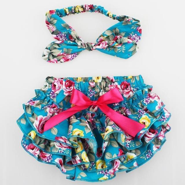 Floral Bow Baby Bloomer Headband set Girl Diaper Covered Tutu Ruffled Panties Infant Shorts Culottes baby Newborn Photo Props-color 4-Newborn-JadeMoghul Inc.