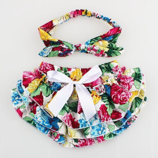 Floral Bow Baby Bloomer Headband set Girl Diaper Covered Tutu Ruffled Panties Infant Shorts Culottes baby Newborn Photo Props-color 6-Newborn-JadeMoghul Inc.