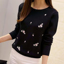 Floral Embroidered Casual Pullover Top-Black-L-JadeMoghul Inc.