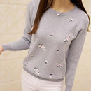 Floral Embroidered Casual Pullover Top-Gray-L-JadeMoghul Inc.