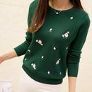Floral Embroidered Casual Pullover Top-Green-L-JadeMoghul Inc.