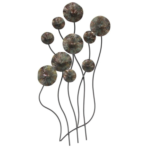 Floral Metal Wall Art Sculpture With Long Stems, Gray & Black-Sculptures-Gray & Black-Metal-Coated Finish-JadeMoghul Inc.