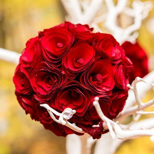 Floral Pomander Ball Made With Wood Curls - Small Fuchsia (Pack of 1)-Ceremony Decorations-JadeMoghul Inc.