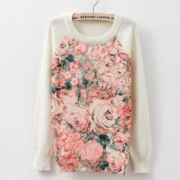Floral Print Casual Sweater Top-gg47-XL-JadeMoghul Inc.