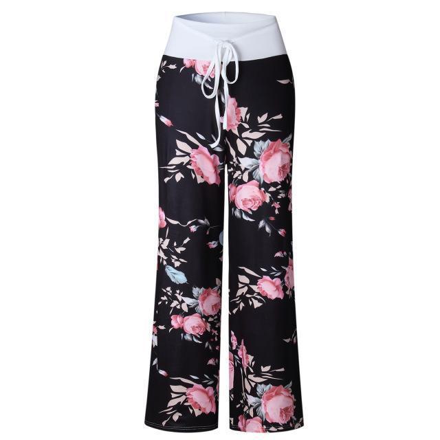 Floral Print Super Soft Lounge Pants-0447black-L-JadeMoghul Inc.