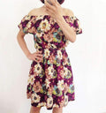 Floral Printed Chiffon Off Shoulder Summer Dress-14-L-JadeMoghul Inc.