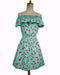 Floral Printed Chiffon Off Shoulder Summer Dress-15-L-JadeMoghul Inc.