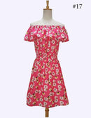 Floral Printed Chiffon Off Shoulder Summer Dress-17-L-JadeMoghul Inc.