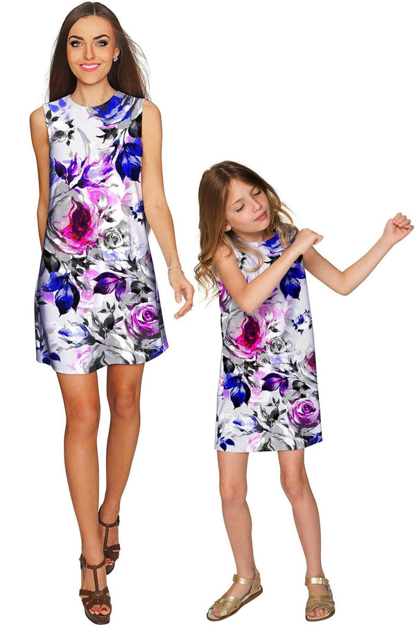 Floral Touch Adele Shift Floral Mother and Daughter Dress-Floral Touch-18M/2-Grey/Purple/Pink-JadeMoghul Inc.