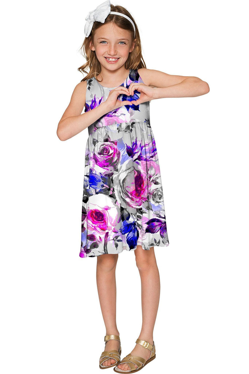 Floral Touch Sanibel Empire Waist Mother and Daughter Dresses-Floral Touch-18M/2-Grey/Purple/Pink-JadeMoghul Inc.