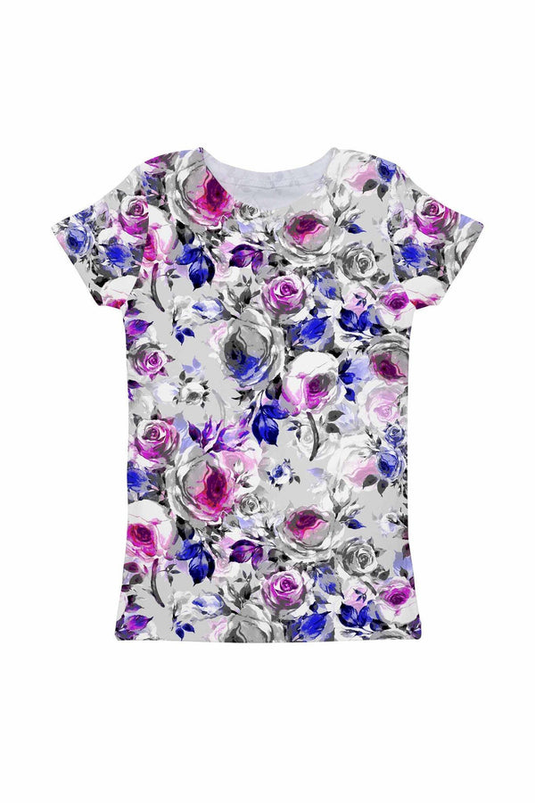 Floral Touch Zoe Grey & Pink Print Cute Designer Tee - Girls-Floral Touch-18M/2-Grey/Purple/Pink-JadeMoghul Inc.