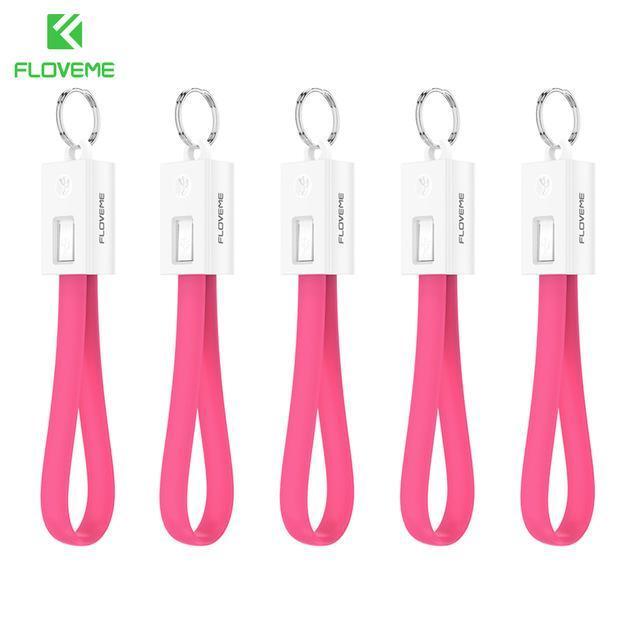 FLOVEME 5Pcs/Lot Mini Keychain Micro USB Cable For Samsung Xiaomi 4X Data Sync Phone Cable For iPhone 7 8 X 6 6s 5s SE IOS 10 11-Charming Pink-Micro USB Cable-JadeMoghul Inc.