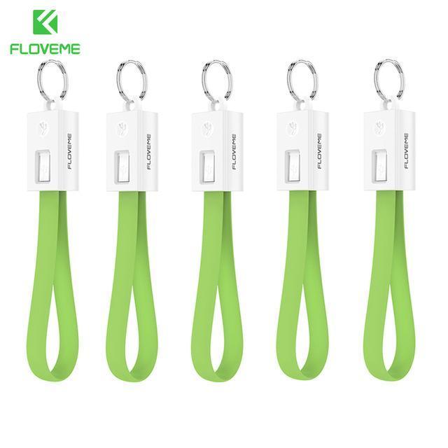 FLOVEME 5Pcs/Lot Mini Keychain Micro USB Cable For Samsung Xiaomi 4X Data Sync Phone Cable For iPhone 7 8 X 6 6s 5s SE IOS 10 11-Vitality green-Micro USB Cable-JadeMoghul Inc.
