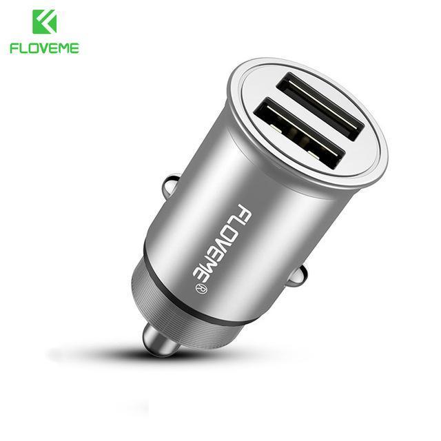 FLOVEME 5V/4.8A Dual Port USB Car Charger For iPhone 7 X 8 Universal Mini Metal Mobile Car-charger For Samsung S8 Xiaomi Adapter-Silver-JadeMoghul Inc.