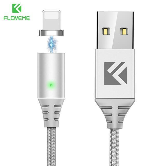 FLOVEME Magnetic Charger Cable For iPhone X 6 Plus 7 8 2.4A Charge 1m LED Magnet USB Cable For Lightning with Magnetic Connector-China-For IOS(Silver)-1m-JadeMoghul Inc.