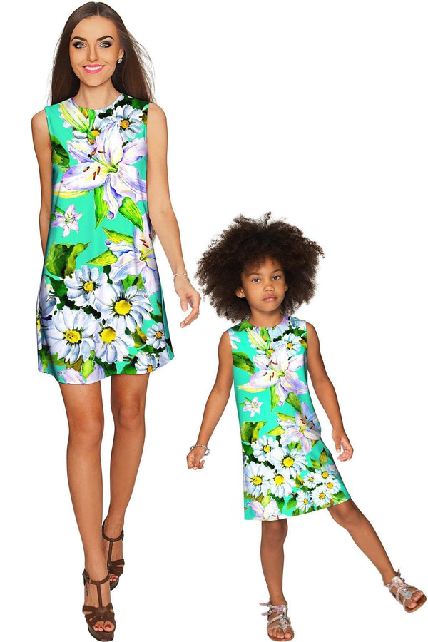 Flower Party Adele Shift Floral Mommy and Me Dress-Flower Party-18M/2-Green/White-JadeMoghul Inc.