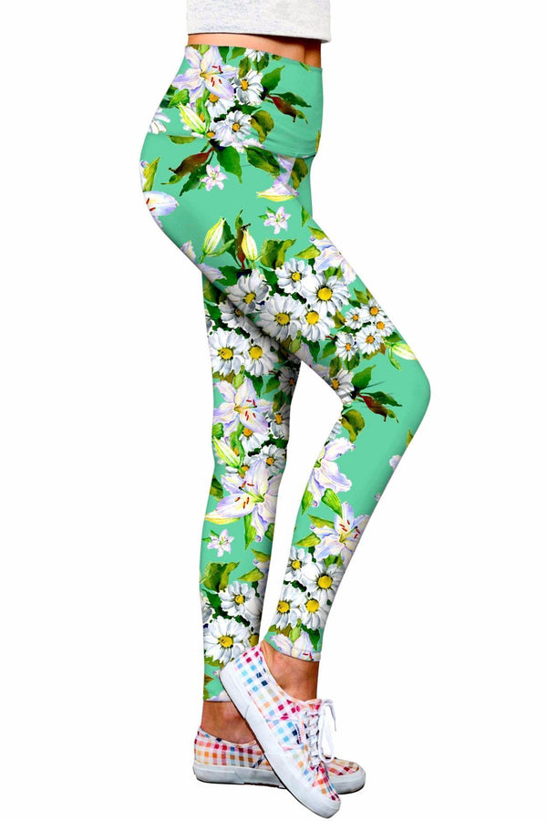 Flower Party Lucy Green Performance Eco Leggings - Women-Flower Party-XS-Green/White-JadeMoghul Inc.