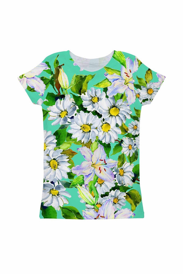 Flower Party Zoe Green Print Cute Designer T-Shirt - Girls-Flower Party-18M/2-Green/White-JadeMoghul Inc.