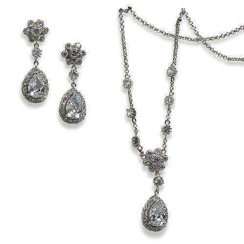 Flower & Pear Drop in Silver Jewelry Necklace (Pack of 1)-Jewelry-JadeMoghul Inc.