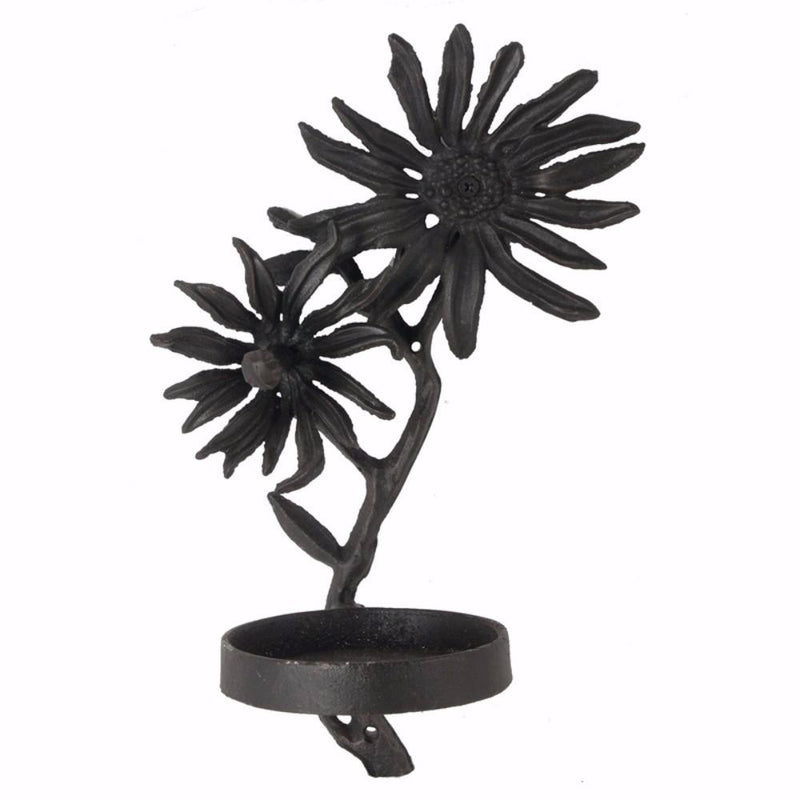 Flower Shaped Iron T-Light candle Holder, Black-Candleholders-Black-castiron-JadeMoghul Inc.