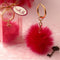 Fluffy hot Pink pom pom with gold key chain-Bridal Shower Decorations-JadeMoghul Inc.