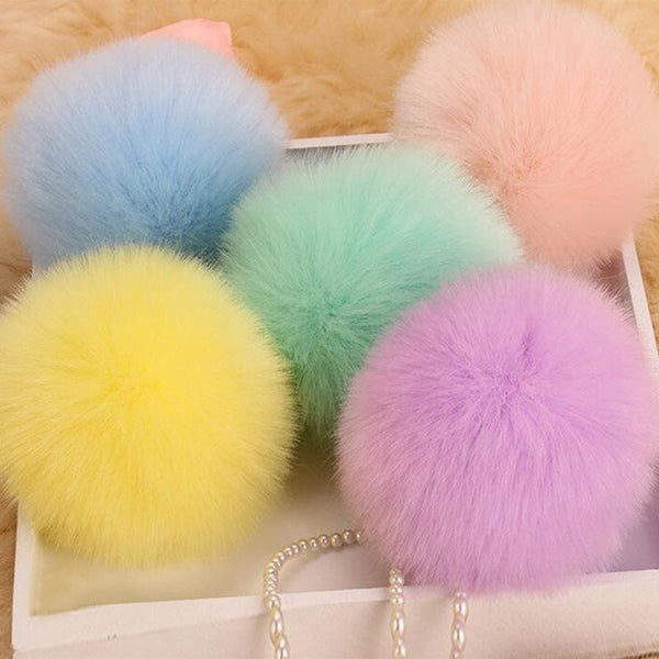 Fluffy Pompon Fur Ball Key Chain For Women Faux Rabbit Fur Pompom Keychain Trinket Charm Bag Key Ring Holder Jewelry Gift-Bean Pink-JadeMoghul Inc.