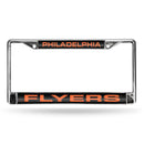 FLYERS ® LASER CHROME FRAME - BLACK BACKGROUND WITH ORANGE LETTERS-FCL Chrome Laser License Frame-JadeMoghul Inc.