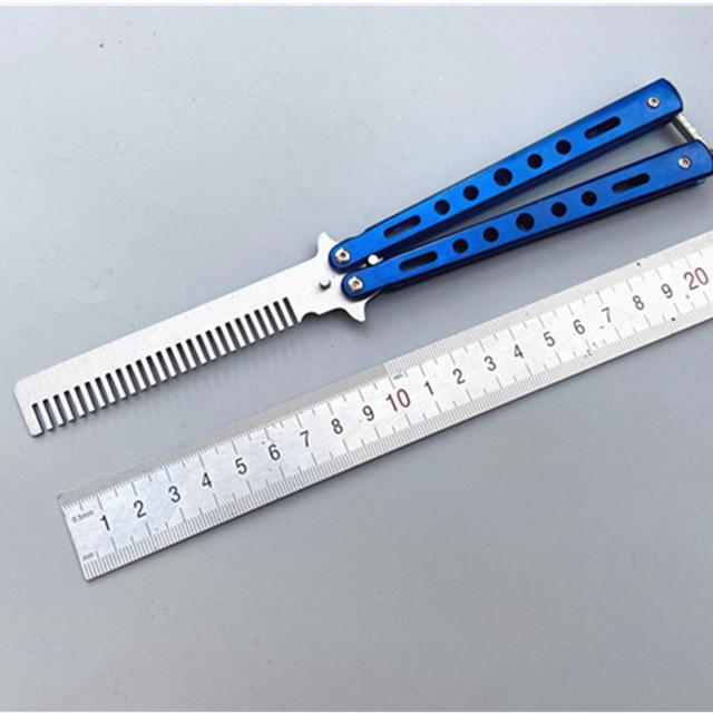 Foldable Comb Stainless Steel Practice Training Butterfly Knife Comb Beard Moustache Brushes Hairdressing Styling Tool AExp