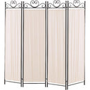 Folding Screen with Metal Frame & Gathered Fabric Panels, Black And White-Screens and Room Dividers-Black And White-METAL-Black-JadeMoghul Inc.