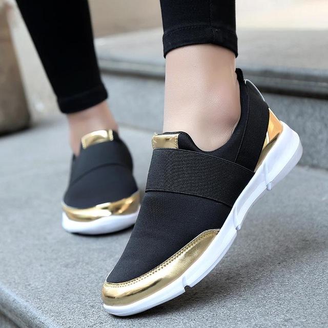 Fooraabo 2018 Summer Women Casual Shoes Female Platform Shoes Slip On Women Flats Tenis Feminino Casual Ladies Sneakers Silver-Black gold-4.5-JadeMoghul Inc.