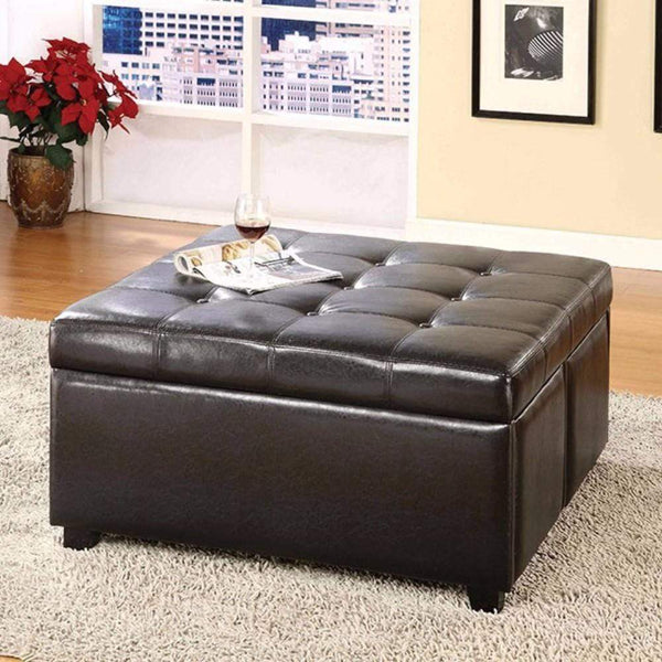 Footstools and Ottomans Storage Ottoman With 4 Drawers, Brown Benzara